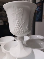 Vintage Milk Glass Replacement Chalice Wine Goblet Indiana Harvest Grape Pattern