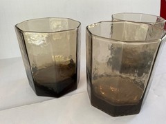 Vintage Libbey Facets Rocks Glasses, Smoke Brown , Set Of 3