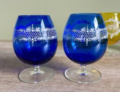 Hand Painted Blown Glass Snifter Venice Italy Blue Yellow Green