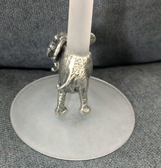 Wine Glass With Pewter Elephant Figurine Hand Blown Glass with Frost stem France