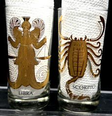 Vintage MCM Hocking 22kt Gold Astrology Zodiac Highball Glass Tumblers Set of 12