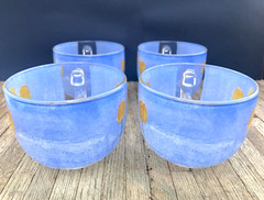 Set of 4 Art Glass Mugs D’Arques-Durand Tulip Ciel Yellow Tulips Blue Shab Chic