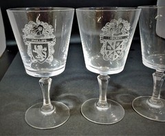Set of 4 Crest & Coat of Arms Lead Crystal Wine or Water Goblets Names Vary Mint