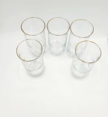 Avon Abbey Glasses Set of 5 Houze Art 1983 Clear Glass Gold Rimmed Glasses