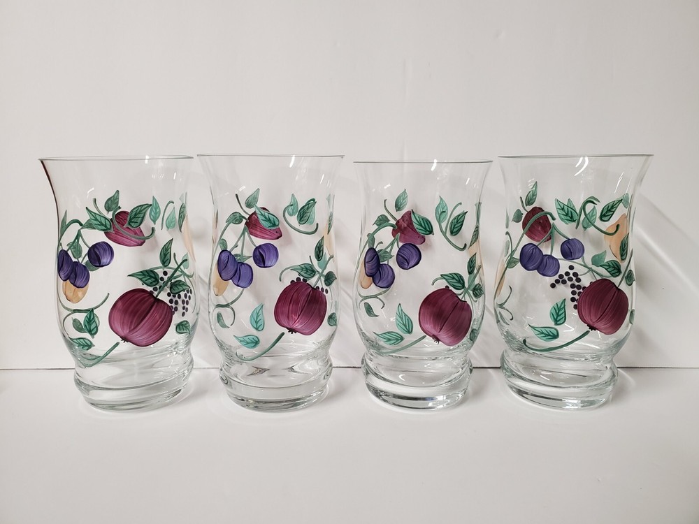 Princess House Orchard Medley Hand Painted Fruit Drinking Glasses Set of 4