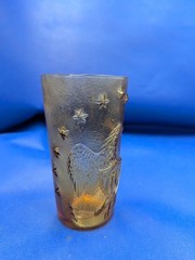 VINTAGE AMBER TUMBLER GLASS With Eagle-Shield-Patriotic Stars Made In Italy