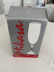Set 4 Mikasa Germany THE RITZ Crystal Champagne Flutes Ribbed Stem/Foot 8 1/2″