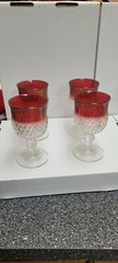 Indiana Glass/Diamond Point/ Ruby Brand 4 Piece Goblet Set Plus 7.5 Inch Goblet