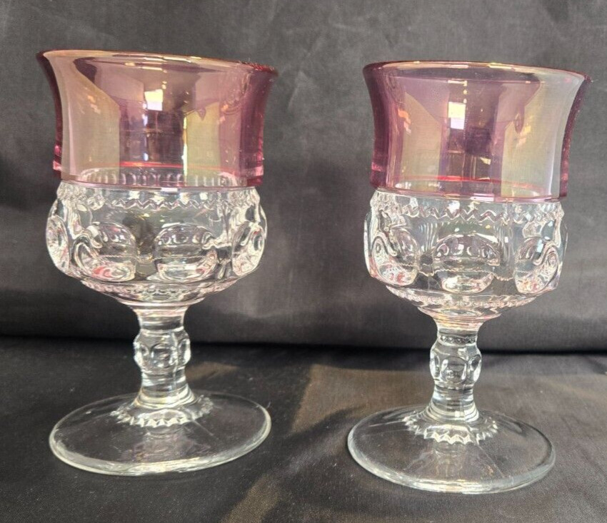 Tiffin Franciscan King’s Crown Cranberry Flashed Goblets – 5 3/4” – Set of 2