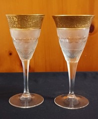 2 Moser Splendid Cut Glass 24K Gold Gilt Wine Lovers Elegant Crystal 6.8″