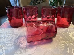 Czech Bohemian? Early Cranberry Reverse Thumbprint 3 1/2 Inch Tumblers X5