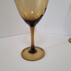Set of 6 Hand blown Amber Optic Water Goblets 8 7/8″ Unknown