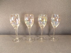 Nice Set of 4 Iridescent Crystal Wine Goblets 6 1/8″ t x 1 5/8″ w