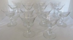 8 PCS FOSTORIA CUT ETCHED ROSE PAT CHAMPAIGNE SHERBET GOBLETS 3 3/4″D X 4 3/4″T