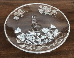 Vintage Silver City FLANDERS Poppy Overlay Crystal Serving Dish 71/2″ -EXCELLENT