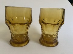 2 Vintage 5” Anchor Hocking Amber Glasses Georgian Honeycomb Paneled 11 Oz