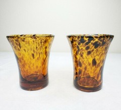 Vtg? Pair Hand Blown Glasses Splatter Swirled Tumblers Tortoise Shell Brown MCM?