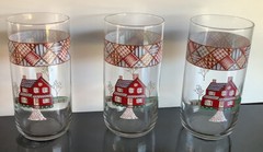 3 MCM Libbey Libby Home Sweet Home Tumblers Country House Glasses