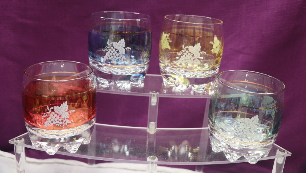 Vintage 1960’s Italy Kristall Lubiana Crystal Grapes Rock Glasses Set of 4