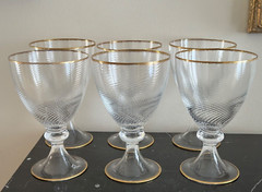Nason Moretti 6 Swirl Gold Trim 8 1/4″ H by 5 1/8″ W Murano Stemware Glasses