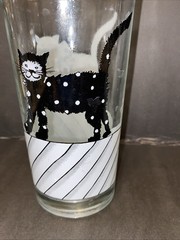 Set Of 6 Vintage Black & White Cat Highball Tumbler Drinking Glasses Bar Ware