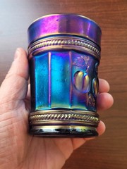 WOW ELECTRIC Blue Northwood Carnival Glass Peach Pattern Tumbler