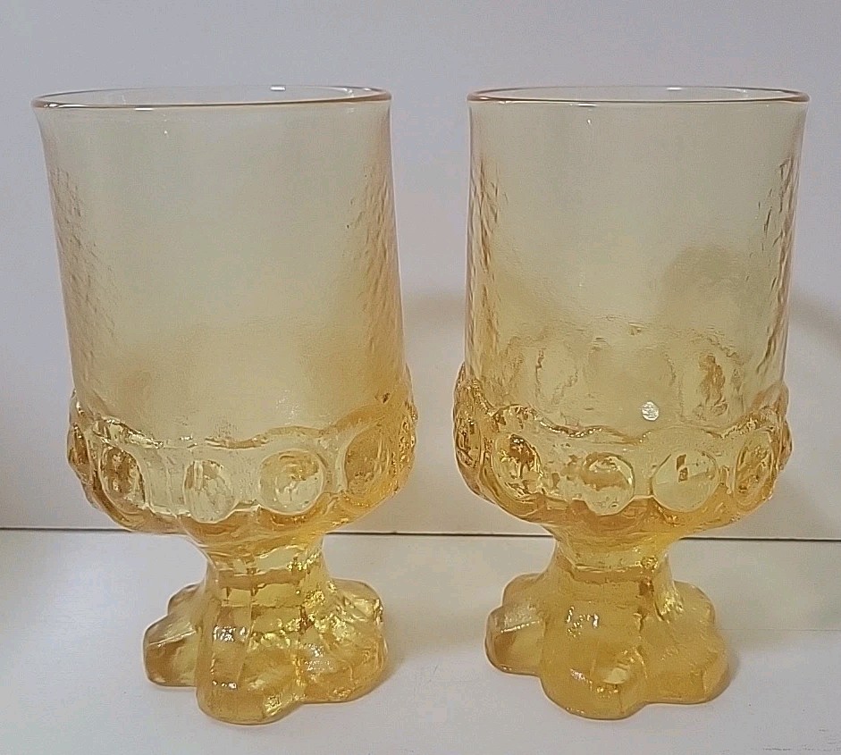 2 Vintage TIFFIN FRANCISCAN MADEIRA Cornsilk Yellow Footed Water Goblets 5.5″