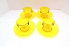 SET 4 Salviati Murano Yellow Art Glass Dessert Fruit Bowl Cups Saucer Venetian