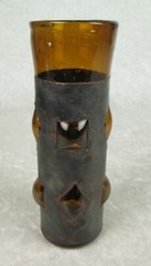 Felipe Derflingher Caged Imprisoned Amber Drinking Glass 7-3/4 in Tall MCM