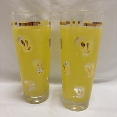 Vintage Pair Gold and Yellow Glass Tumblers