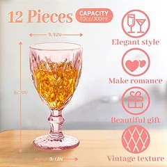 Vintage Glass Goblet Set – 10 oz Embossed Stemmed Cups for Wine, Iced Tea, Juice
