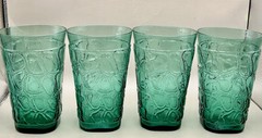 4 Fostoria GLASS 4161 KARNAK Modern Primitives Marine 12 Oz. Beverage Tumblers
