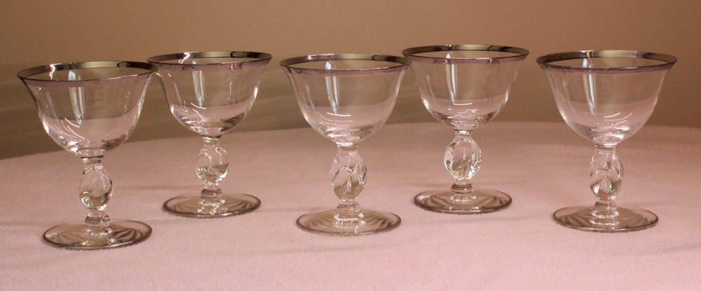 Vintage Wine-Cocktail-Cordial Imperial Glass Double Platinum Twist Stem 1940’s
