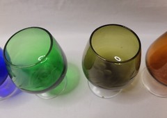 Set of 5 Cordial Shot Glasses Etched Glass Cherry Blossoms Mid Century Barware