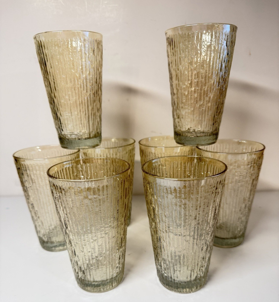 8 VTG Jeanette Iridescent Marigold Carnival Tree Bark Variant Flat Tumbler 5″
