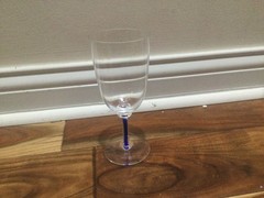 Rare Vintage Signed/stamp Murano Blown clear Wine Glass 6.5″ blue art fillament
