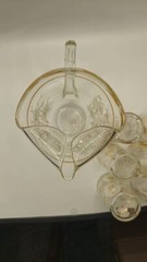 VTG 1 Pitcher 6 Glasses White Cherry Blossom Gold Trim Tree Branches Hand Blown