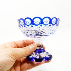 Ice Cream Bowl Cocktail Glass Hand Cut Crystal Glass Blue Artwork 3.2″tall