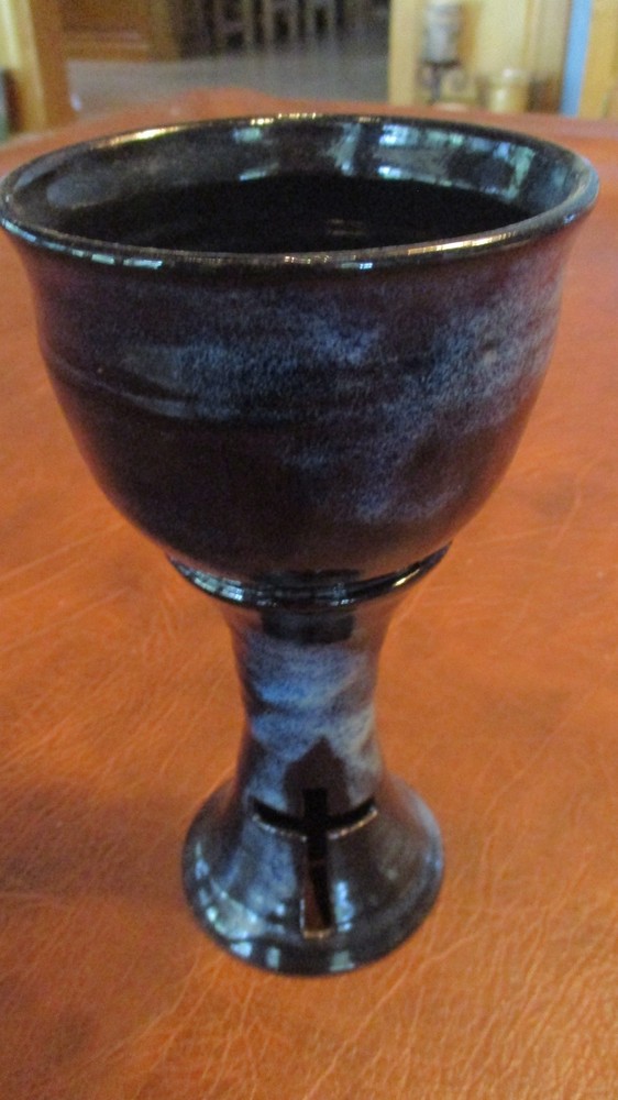 Handmade Studio Pottery Goblet Cup Unsigned Rustic Speckled Stoneware 7.75”