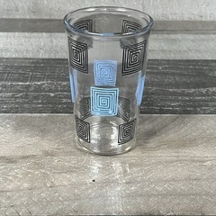 Vintage Mid-Century Modern Geometric Glass Tumbler Blue/Black Atomic Era Pattern
