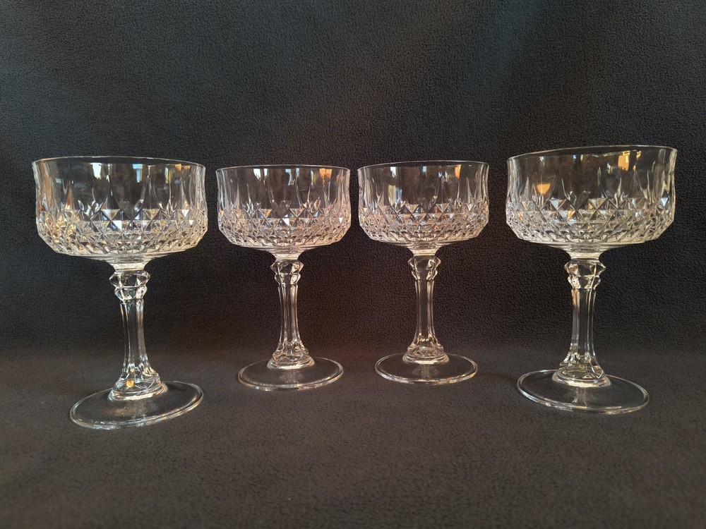 CRISTAL D’ARQUES-DURAND France Champagne Tall Sherbet Glass LONGCHAMP ~ Set of 4