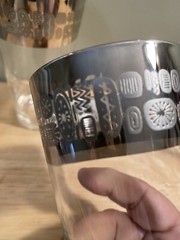 4 Dorothy Thorpe Style Highball Glasses Vintage w/ Silver Band, Geometric Design