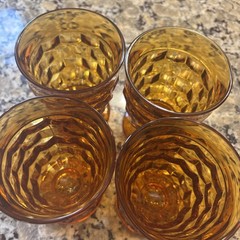 Set Of 4 Vintage Indiana Whitehall Amber Footed Juice Glasses