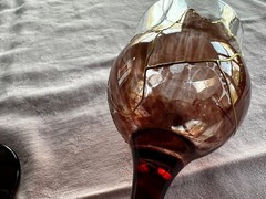 2 Crystal Claret Wine Glasses Unmarked Probable Romanian Gold Drizzle Unusual