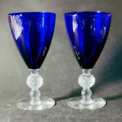 MORGANTOWN GOLF BALL COBALT BLUE WATER GLASSES, 6 3/4″ 9 Oz, USA, 2PCS