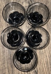 Set of 5 Vintage Weston 1920s-1930s Art Deco Black Lily Pad Cocktail Glasses