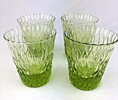 Set of 4 Acid Green IVV Loto Handblown in Italy 3.75″ Rocks Glasses ~ MINT