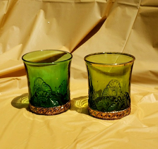 Antique US Glass Colorado Green Glasses One Etched «State Fair 1906″ 3 1/2»