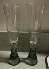 Champagne Flutes Set of 2 heavy bottom 9″ green color ONE OF A KIND ooak