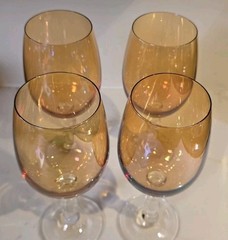 Vintage Pier 1 Imports Amber Iridescent Wine Glasses | Balloon Bowl Clear…